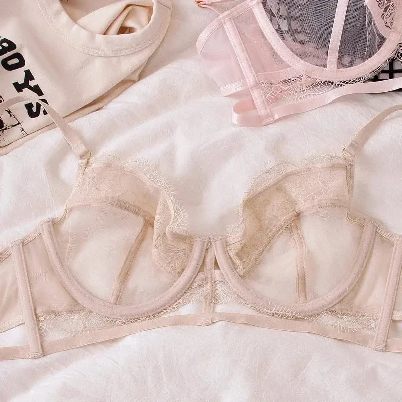 Set Pakaian Dalam Jaring Sulaman Ultra Nipis dengan Tekan Tubi Cincin Keluli untuk Payudara Besar & Rupa Seksi — image 6
