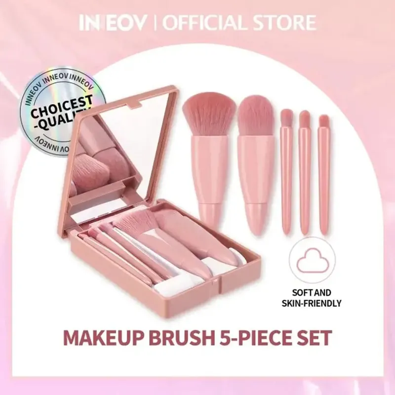 Βούρτσες Small Complete Function Cosmetic Brushes Kit with Case and Mirror 5 τμχ Σετ πινέλα μακιγιάζ μεγέθους ταξιδιού Mini makeup — image 3