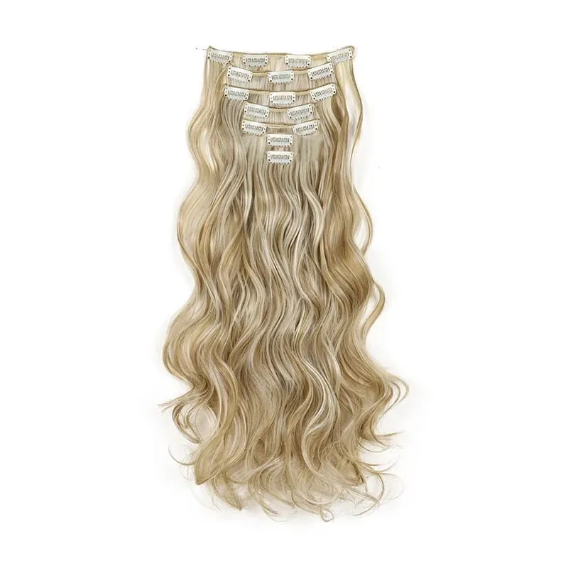 Coiffure longue droite 16 Clips 7 pièces/ensemble Extensions de cheveux postiches synthétiques blondes noires naturelles résistantes à la chaleur pour les femmes Kp — image 25