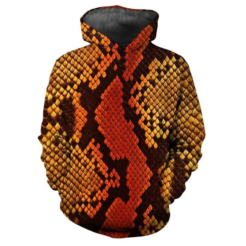 Sweat à capuche à motif peau de serpent personnalisé, tendance, manches longues, imprimé peau d'animaux 3D, ample, Streetwear, dessus frais — image 7