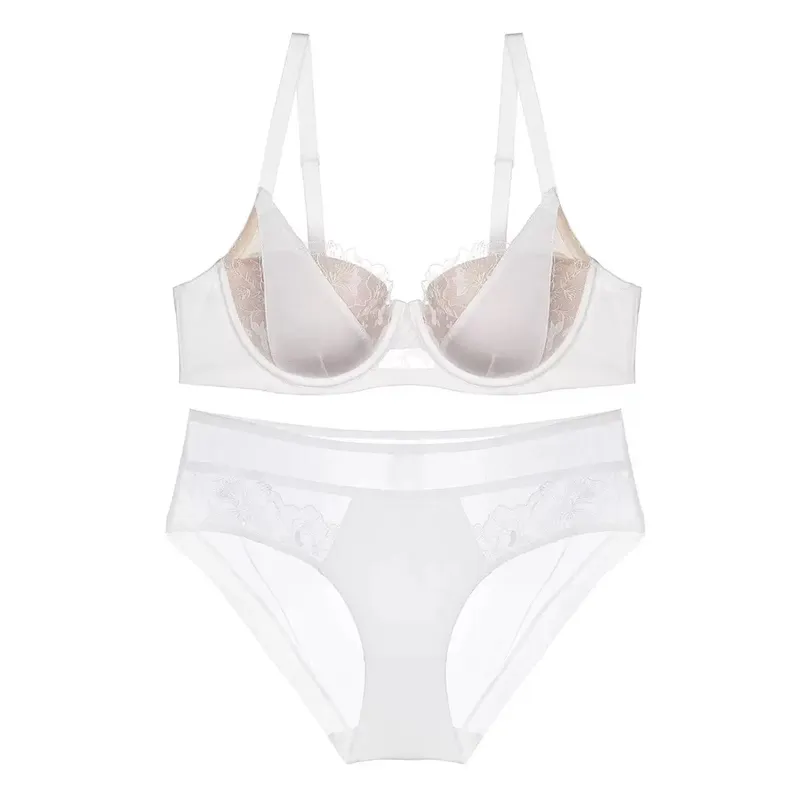 Set Bra Seksi Sulaman Renda Perancis Push Up Minimizer Mengumpul Sokongan Penuh Liputan Keselesaan Pakaian Dalam untuk Wanita Berpayudara Besar 2PCS