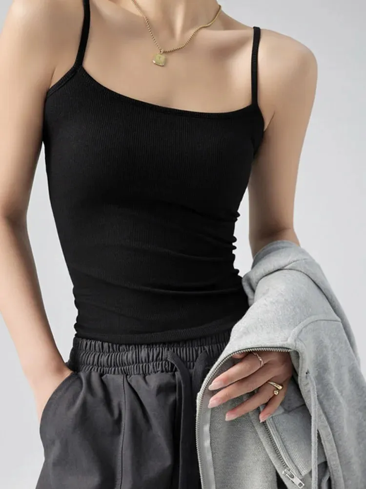 Ärmelloses Tanktop für Damen im Sommer, Basic, Spaghettiträger, schmale Passform, Stretch, gestrickt, einfarbig, Leibchen — image 4