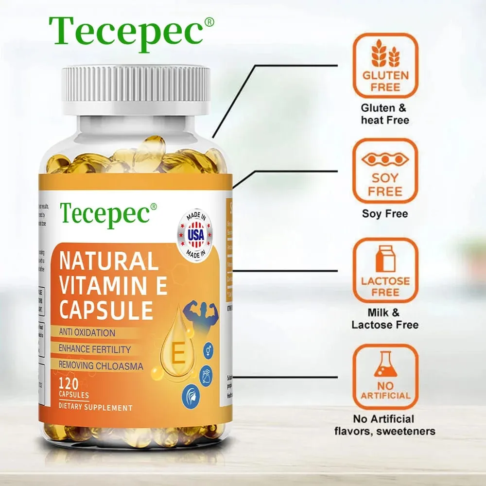 Vitamin-E-Kapseln unterstützen die Blutzirkulation, wirken antioxidativ und hellen den Hautton auf. Tägliche Vitaminergänzung für die Schönheit und Gesundheit — image 3