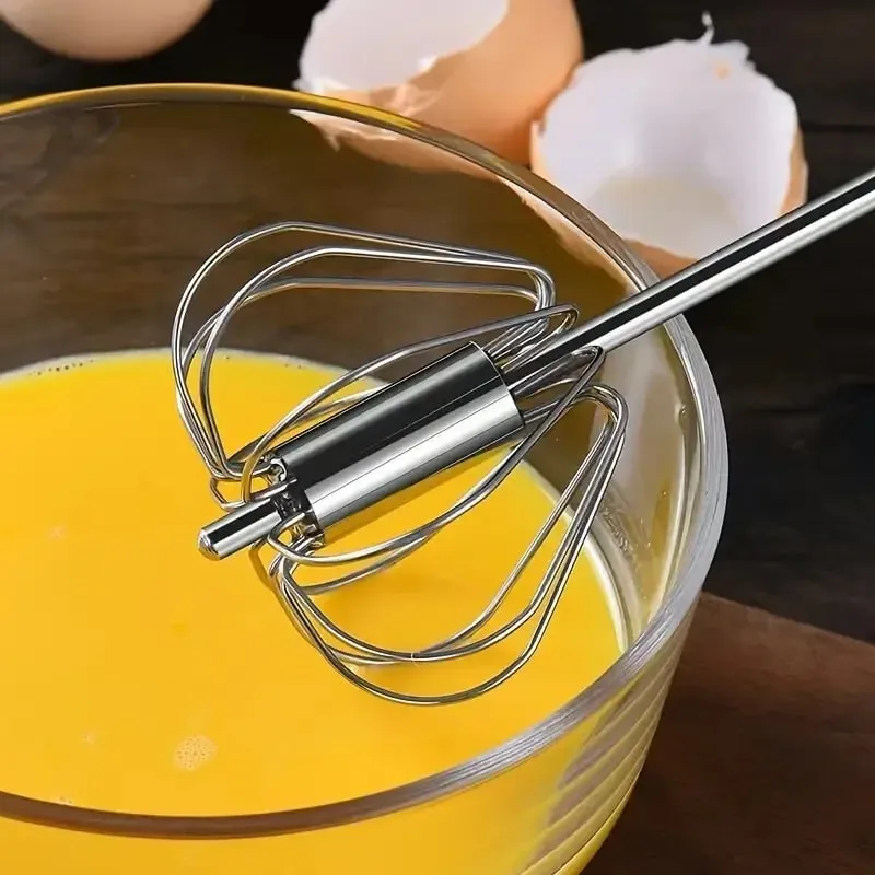 Semi-automatic Egg Beater 304 Stainless Steel Egg Whisk Manual Hand Mixer Self Turning Egg Stirrer Kitchen Accessories Egg Tools — image 2