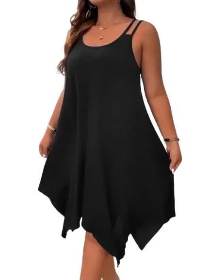 Plus Size Womens Solid Strappy Asymmetrical Hem T Shirt Midi Dress Ladies Sleeveless Casual Loose Summer Holiday Sundress XL-5XL — image 5