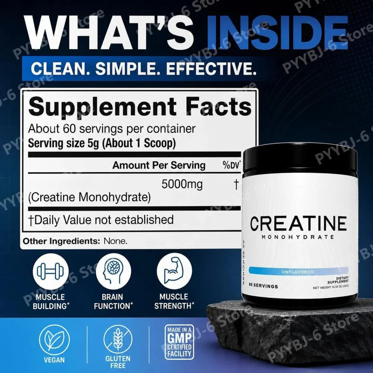 Creatine Monohydrate Powder 300G Unflavored Vegan Muscle Building Strength Cellular Energy Levels Brain Function 60 Servings — image 5