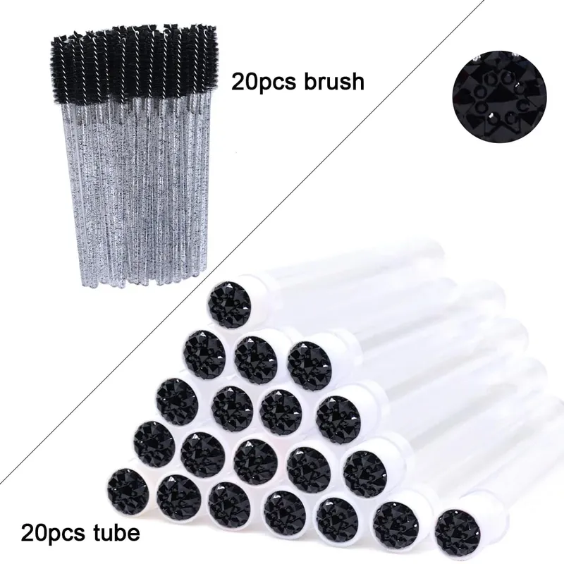 Tubes de brosse à cils avec baguettes de Mascara en cristal, peigne à sourcils, bobines, conteneur, applicateurs de brosse à cils, outils de maquillage, 20 pièces — image 11