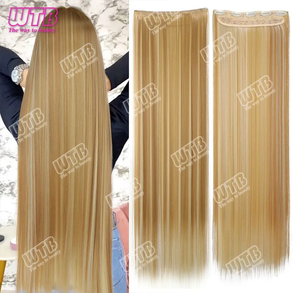 Extra lange rechte synthetische 5 clip hair extensions paardenstaart extensie voor dames meisjes 20 ~ 40 inch clip in extensions haarpie