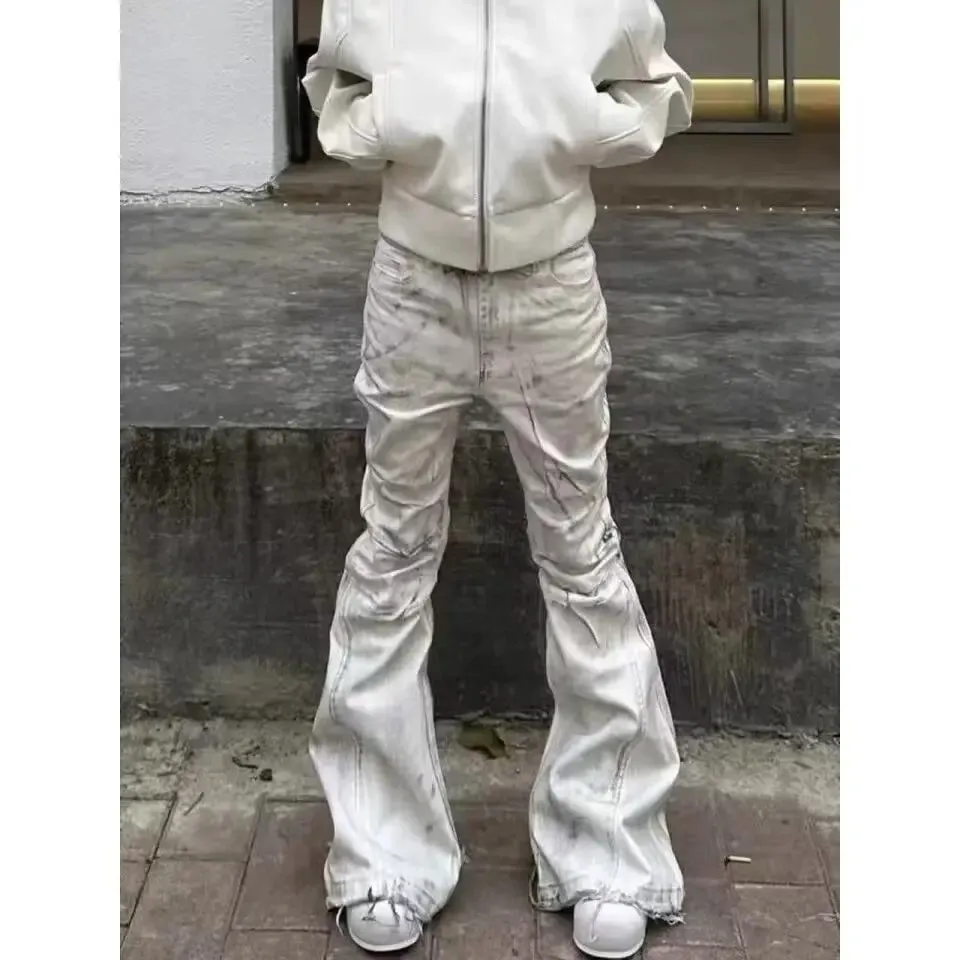 Jean évasé rétro américain Y2K pour femmes, pantalon en Denim blanc délavé, Patchwork, Vintage Hrajuku Punk, taille haute, Slim, Streetwear — image 4