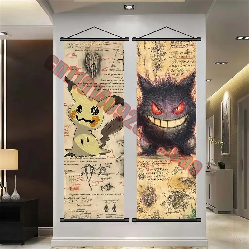 Poster Pokemon Cetakan Anime Dinding Karya Seni Gengar Gambar Lukisan Charizard Kanvas Skrol Gantung Pikachu Hiasan Bilik Rumah — image 5