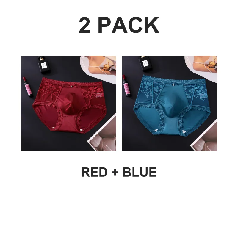 Confezione da 2 slip da uomo in pizzo di raso a vita media, custodia 3D, fiocco in strass, bordo smerlato elastico alto, liscio — image 18