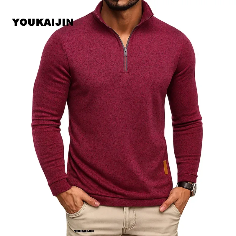 Sudaderas para hombre, jersey más grueso de primavera, jersey con cremallera de un cuarto para hombre, Sudadera con capucha para exteriores, sudadera de otoño, cuello alto de Color sólido — image 13