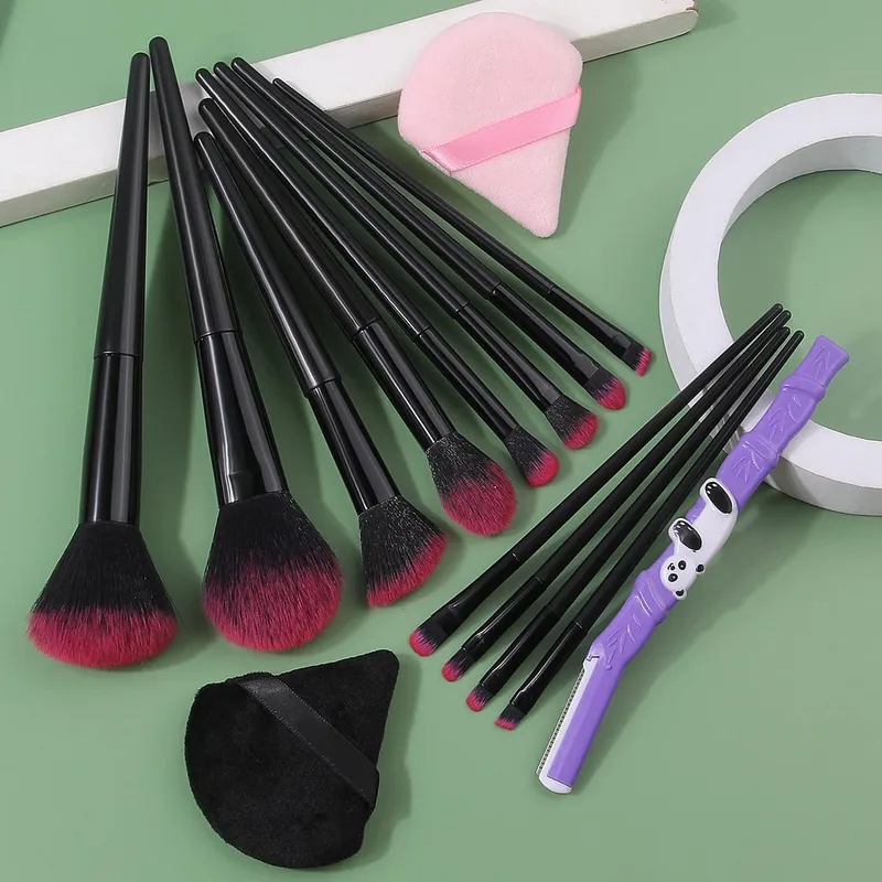 12/15/17Pc Set Berus Solekan Lembut untuk Pemula Berus Loose Powder Blush Eyeshadow Berus Dwi Guna Segitiga Span Mekap Basah & Kering