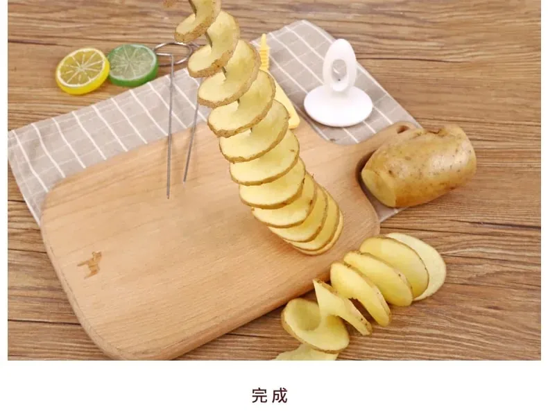 Trancheur de pommes de terre torsadé en acier inoxydable, en spirale, en plastique, coupe-pomme de terre rotatif, outil créatif pour légumes, Gadgets de cuisine, 1 ensemble — image 9