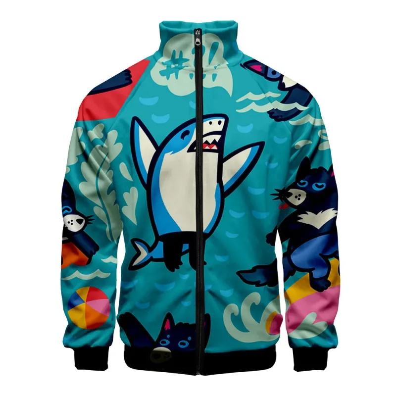 Popular Marine animals dolphin 3D Print Zipper Raglan Jacket Windbreaker Boys/Girls Comfortable Stand Collar Jackets Coats — image 3
