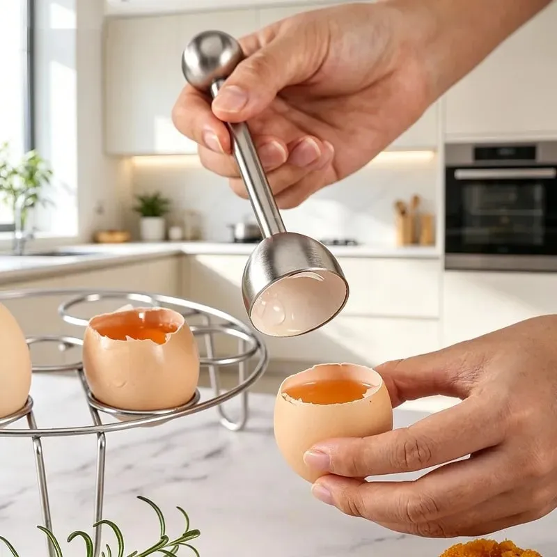 Apriscatole per uova in acciaio inossidabile Apriscatole Testa d'uovo Taglierina per guscio d'uovo Portauova Utensile multiuso per uova Gadget da cucina — image 1