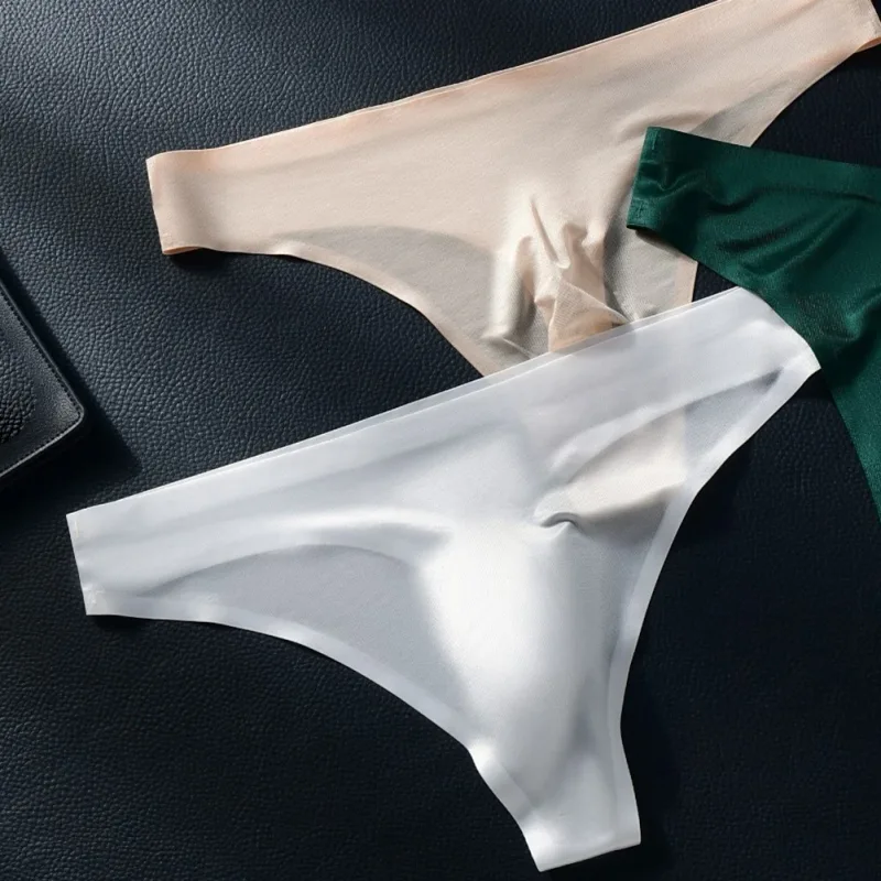 ผู้ชายไม่มีรอยต่อผ้าไหมน้ำแข็งชุดชั้นใน G-String 3D Bulge POUCH Low-RISE T-Back Thongs Low RISE Men กางเกงบิกินี่ U กระเป๋าชุดชั้นใน — image 2