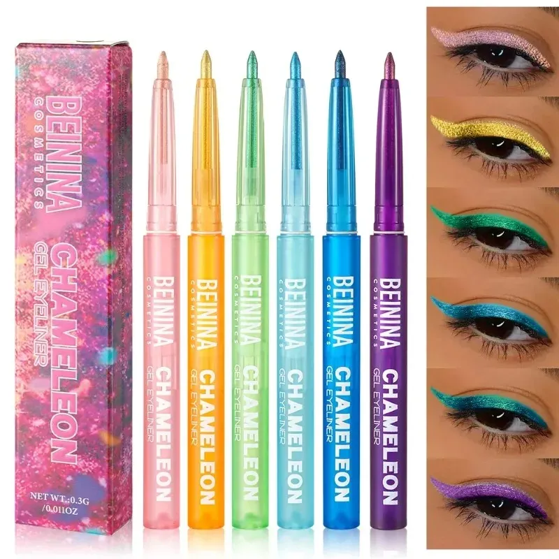 Bunglon Berkilat Yellow Eyeliner Gel Pen Pembayang Mata Metalik Multicolor Eye Liner Pearlescent Polarized Solek Pigmen Mata Dalam