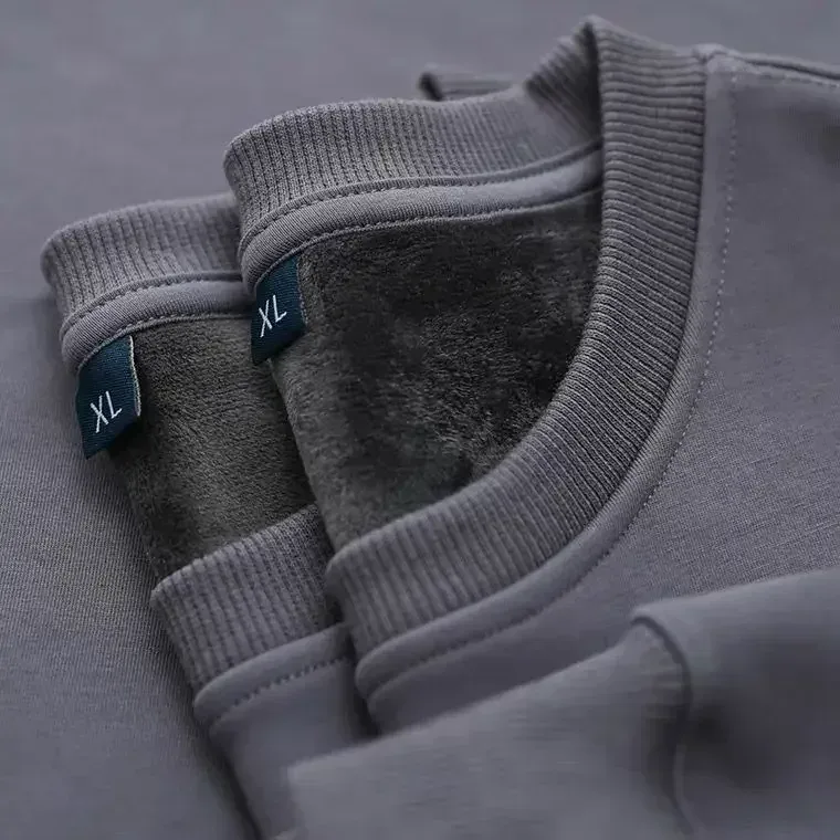 Sudadera gruesa de felpa de algodón de 600G, suéter fino de felpa pesado, suéter de cuello redondo sólido, suéter cálido para otoño e invierno — image 14