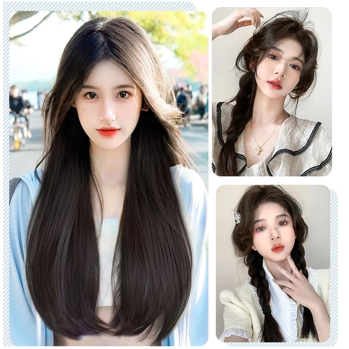 Synthetic V-shaped hair extensions wigs clips that naturally connect to women's hair heat-resistant wigs used for daily wear — image 5