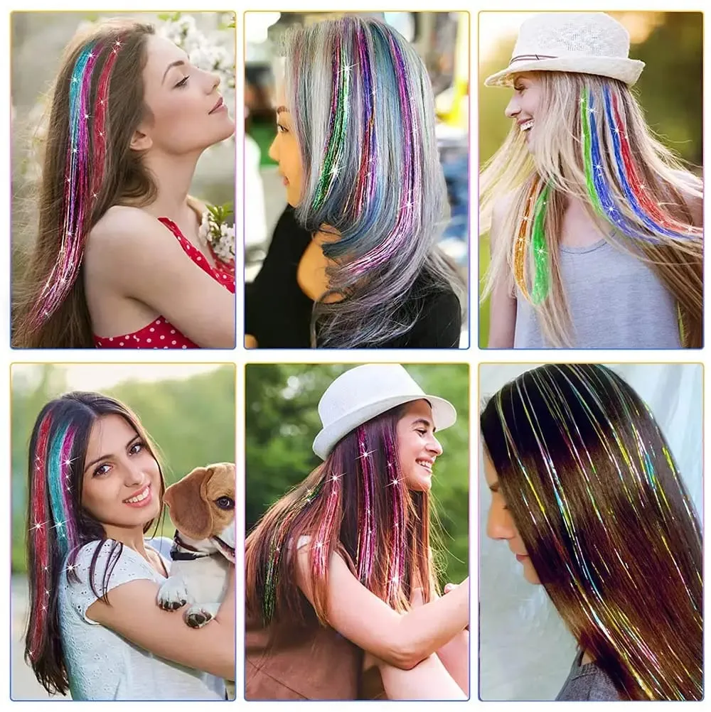 ขายส่ง 5 ชิ้น/แพ็คประกายเงาต่อผมคลิปใน Sparkle ผมเงา Tinsel Rainbow Shiny Sparkle ผม Tinsel สีชมพู/ สีแดง — image 7