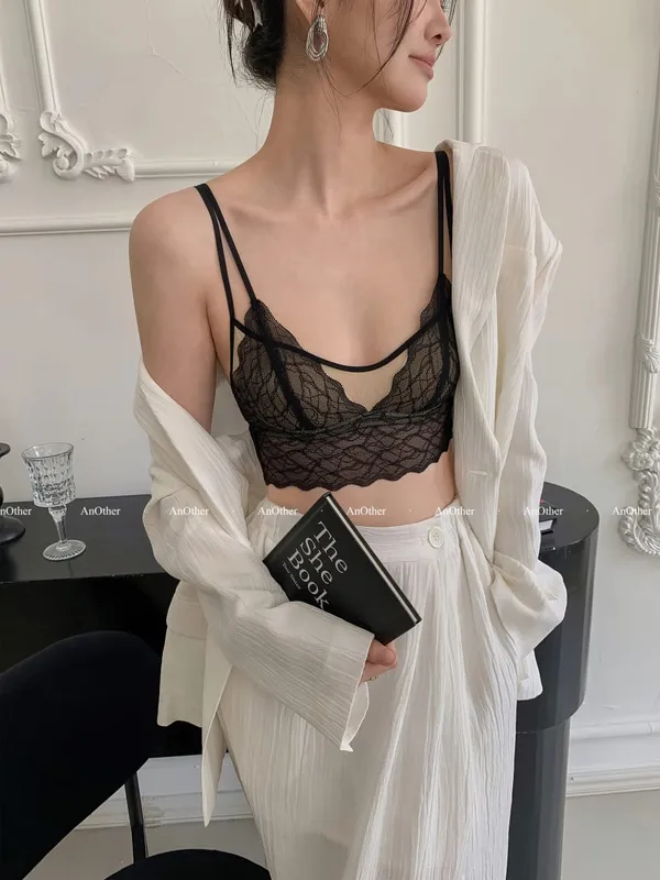 Bralette Renda Seksi Tanpa Berwayar | Bra Piala Segitiga Perancis | Musim Panas Nipis Bernafas untuk Wanita | Slimming Strappy Back Lingerie