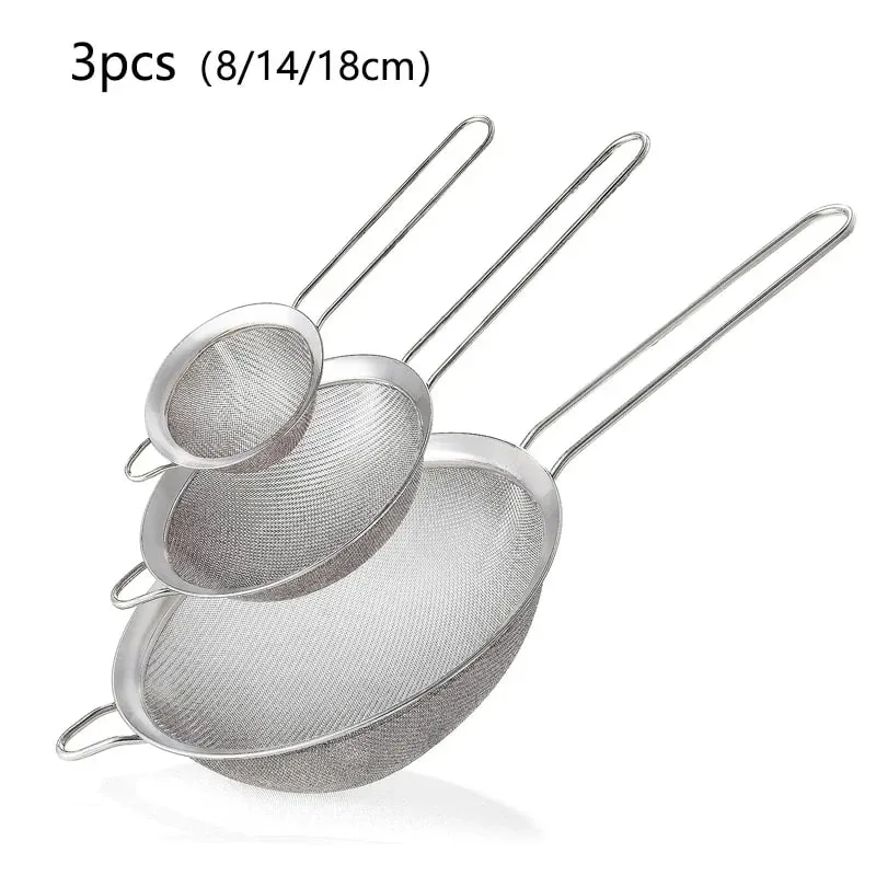 1-3Pcs Stainless Steel Wire Fine Mesh Oil Strainer Flour Colander Sieve Sifter Pastry Baking Tools Kitchen Accessories — image 2