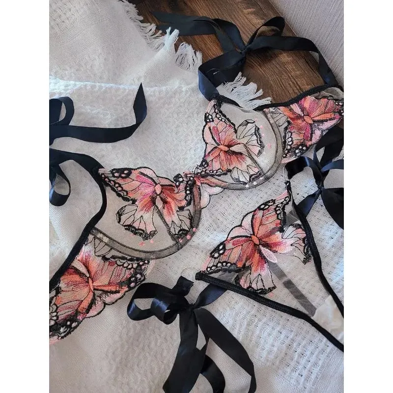 Reggente Pizzo Francese Farfalla Rete Trasparente Spalline Elastiche Senza Spugna 세트 Intimo S-XL Nuovo Morbido — image 1