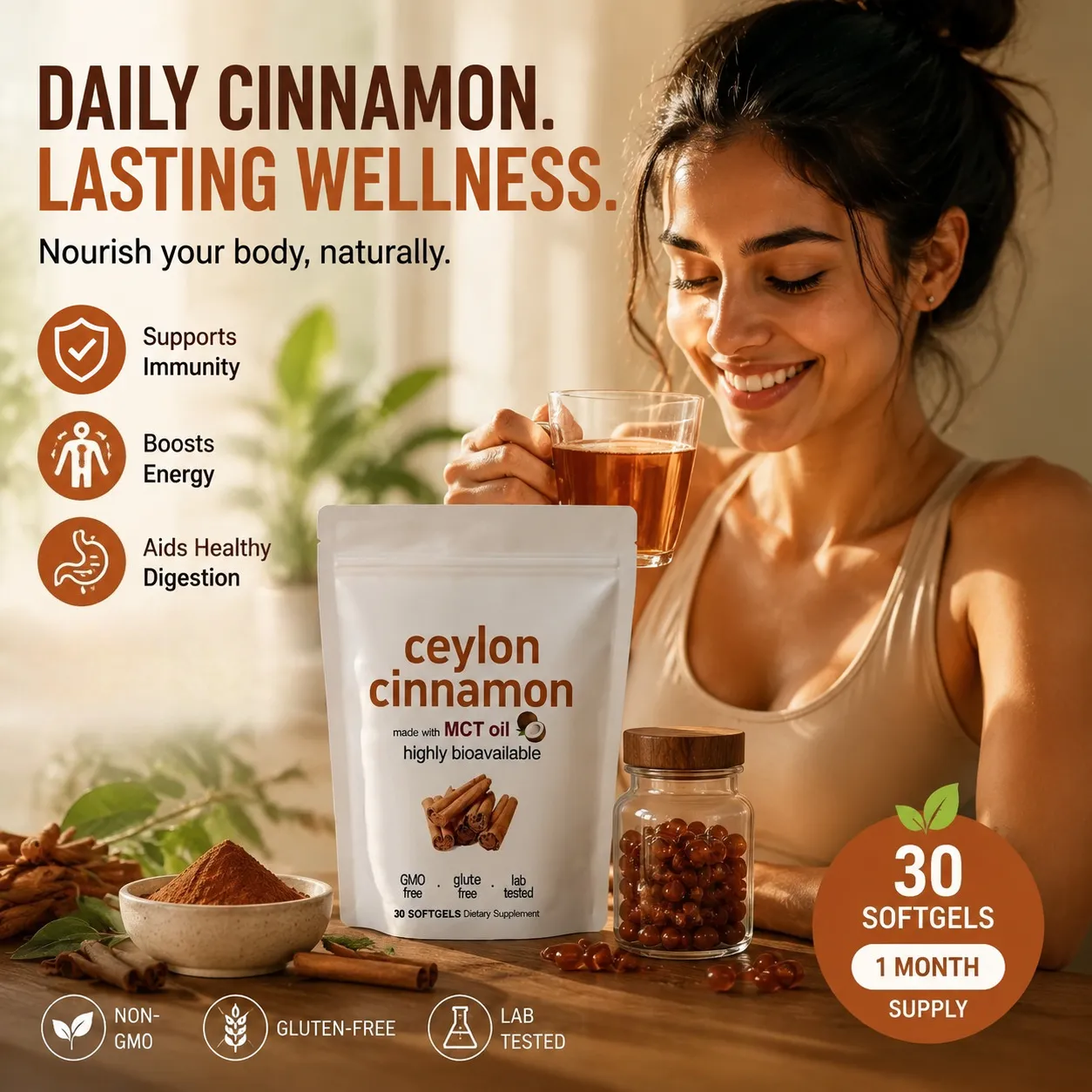 Ceylon Cinnamon Softgels 30 Count naturligt kanelekstrakttilskud til daglig fordøjelse og vitalitetsstøtte — image 1