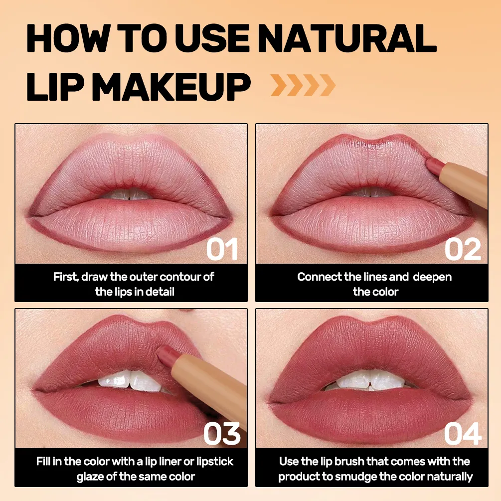 Se silikonovým štětečkem Tužka na rty Dvojhlavá automatická Hedvábně jemná Káva Hnědá Rozmazávání Plný Tvar rtů Obrys Kontury Make-up — image 6