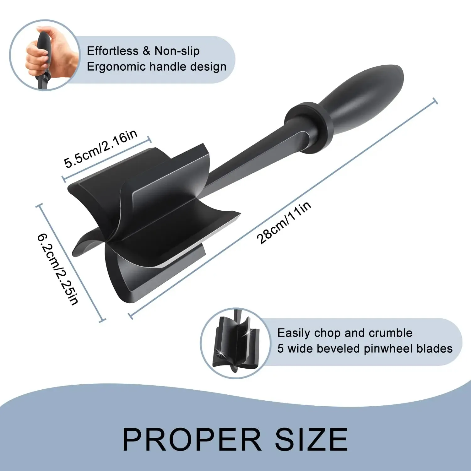 Chopper เนื้อสำหรับเนื้อ Ground ทนความร้อนเนื้อ Masher สำหรับแฮมเบอร์เกอร์เนื้อ 5 ใบมีดโค้ง Ground Beef Smasher Gadgets ครัว — image 5