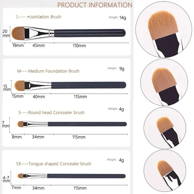 4 Jenis Ukuran Kuas Makeup Concealer Foundation Ultra-tipis Yang Ditingkatkan Alat Rias Concealer Krim Foundation Cair Profesional — image 5