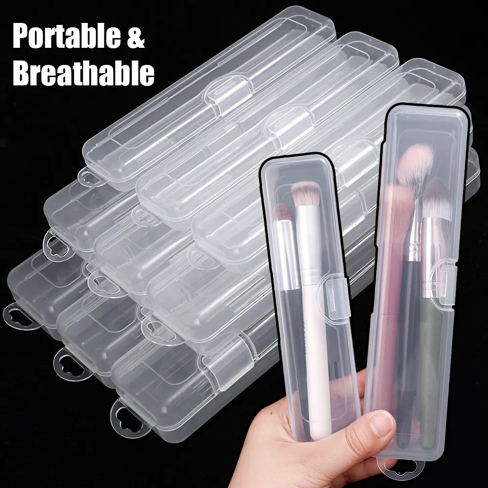 Scatola porta pennelli trasparente per trucco, plastica antipolvere, organizer per pennelli, contenitore leggero per stoviglie, strumenti di bellezza — image 6