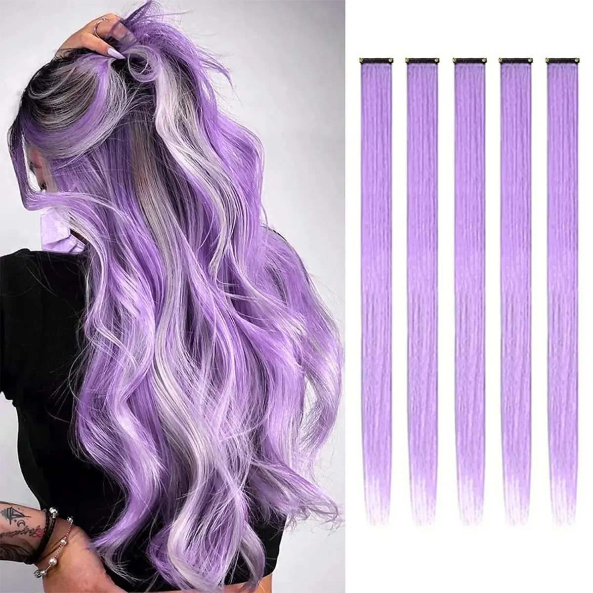 5PCS Colored Clip in Synthetic Hair Extensions Party Highlights Colorful Hair Extensions Rainbow Fake Hair Clips Hairpieces — image 18