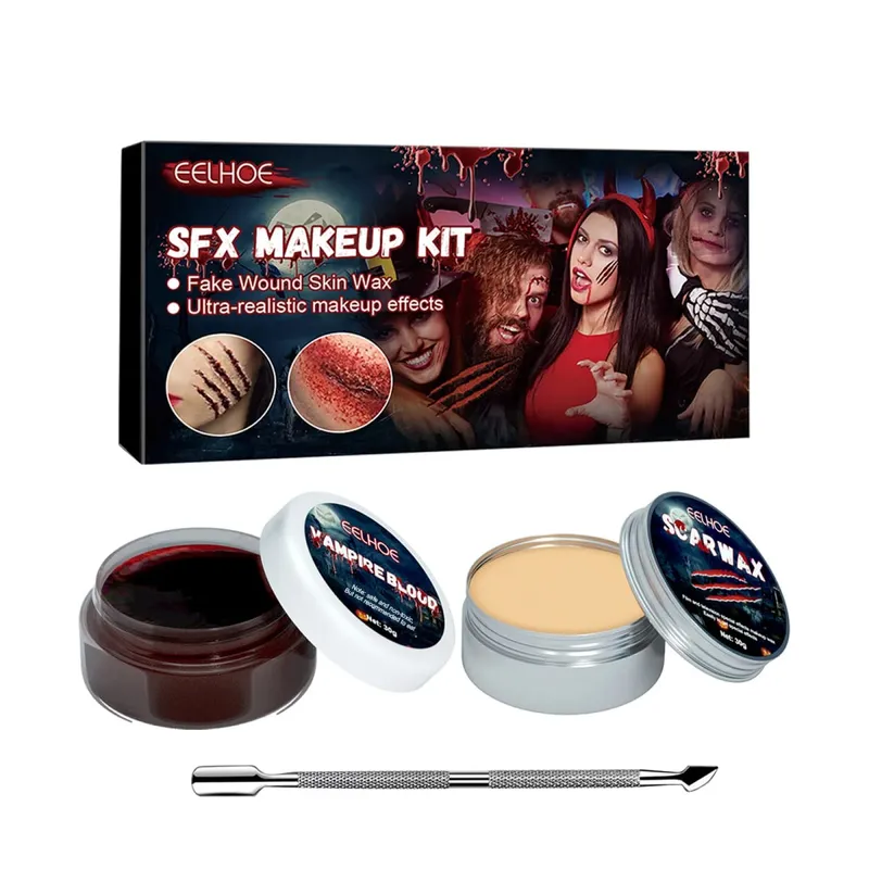 SFX 메이크업 키트 가짜 상처 뱀파이어 혈액 실제 효과 오래 지속되는 안전한 피부 친화적인 할로윈 특수 효과 메이크업 키트