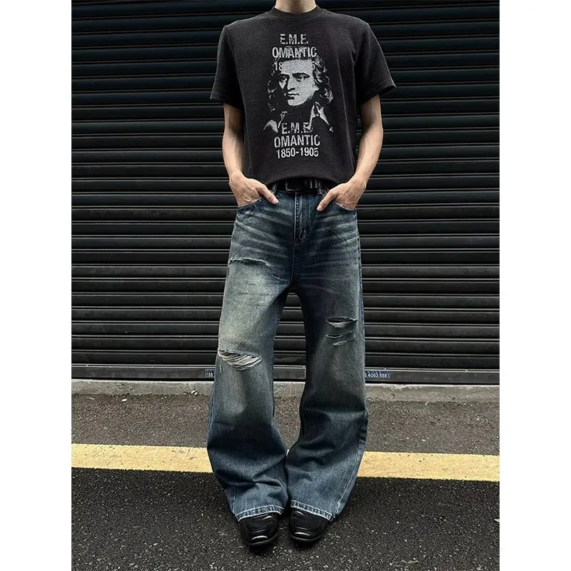 Men's Jeans Man Pants Heavy Duty Washed Multi Pocket Carpenter Style Straight Loose Denim Trousers Casual Fit High Street