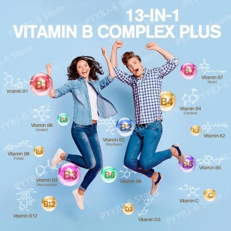 วิตามิน B Complex Plus13-in-1 120 มังสวิรัติแคปซูลพลังงานสนับสนุนสุขภาพภูมิคุ้มกัน Nerve Function Skin Wellness สารต้านอนุมูลอิสระอาหารเสริม — image 2