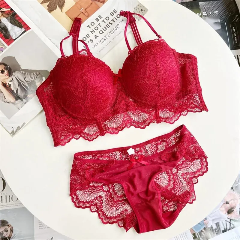 PLUS ขนาด Push Up Bra ชุดเซ็กซี่ชุดชั้นในลูกไม้ปรับ Comfort Thin Soft Breathable ชุดชั้นในสำหรับสตรี — image 10