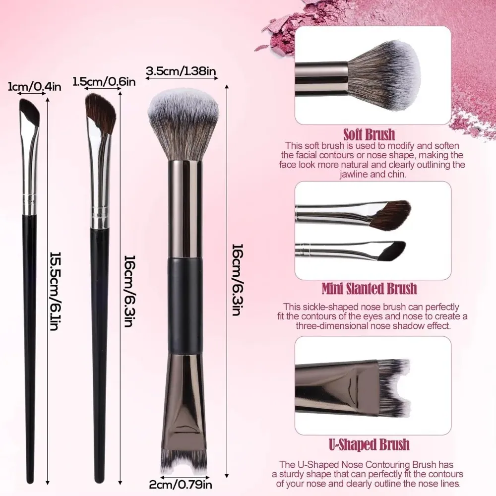 Profesional 3/1 Keping Berus Kontur Hidung 2 dalam 1 Set Berus Mekap Dwi Kepala Serbuk Blush Eyeshadow Berus Kontur Alat Kecantikan — image 3