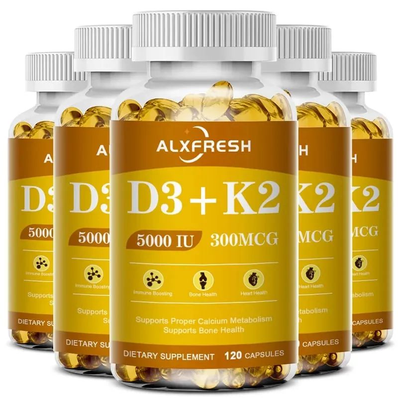 Alxfresh Vitamina D3K2 Capsule Assorbimento del calcio Supporto del sistema immunitario osseo e articolare Collagene Miglioramento dell'integratore per la salute della pelle — image 9