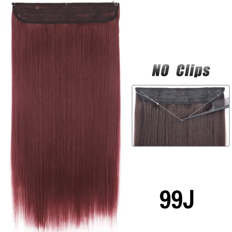 No Clips Hair Extensions Invisible Wire Lang Lige Syntetisk Falsk Hair Piece 80cm Sort Brun Blond Frisure — image 30