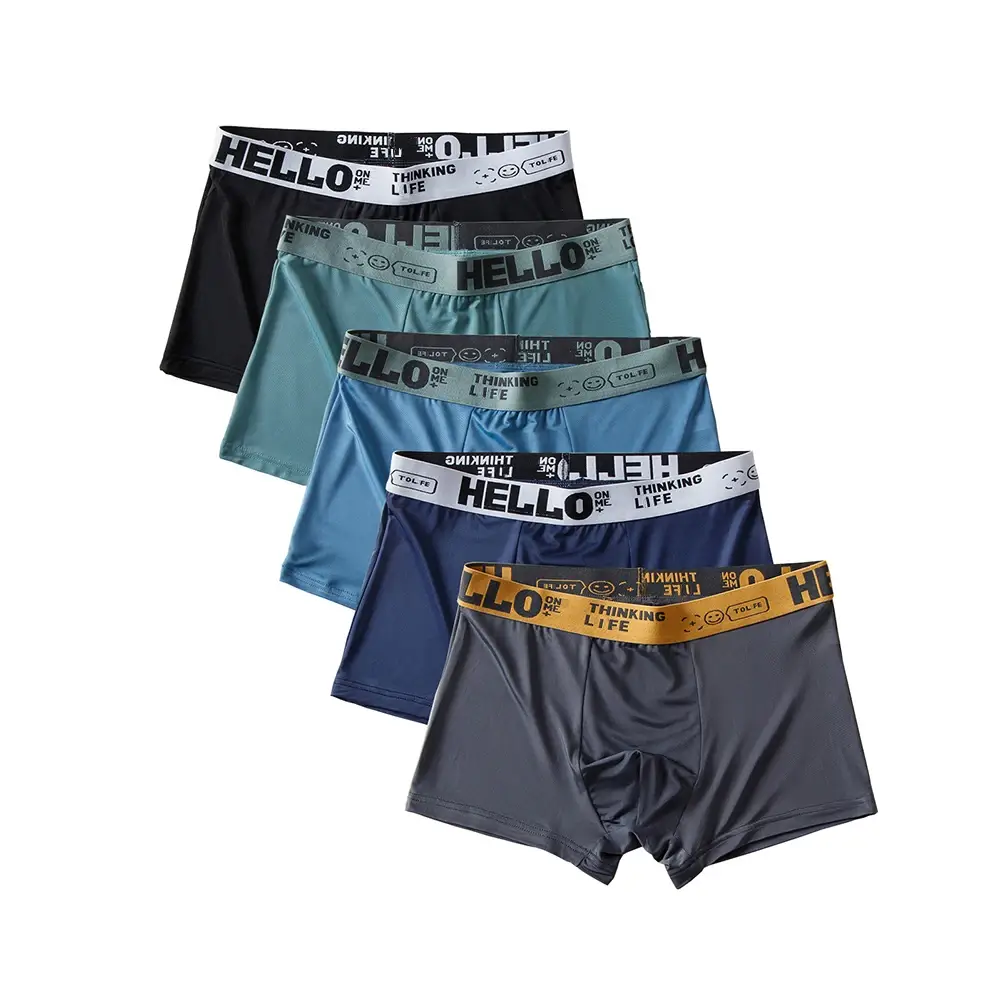 5pcs/set Seluar Boxer Lelaki Seluar Dalam Sutera Ais Seluar Dalam Lelaki Musim Panas Seluar Dalam Bersaiz Besar Seluar Dalam U Convex Seluar Dalam Seksi Seluar Dalam