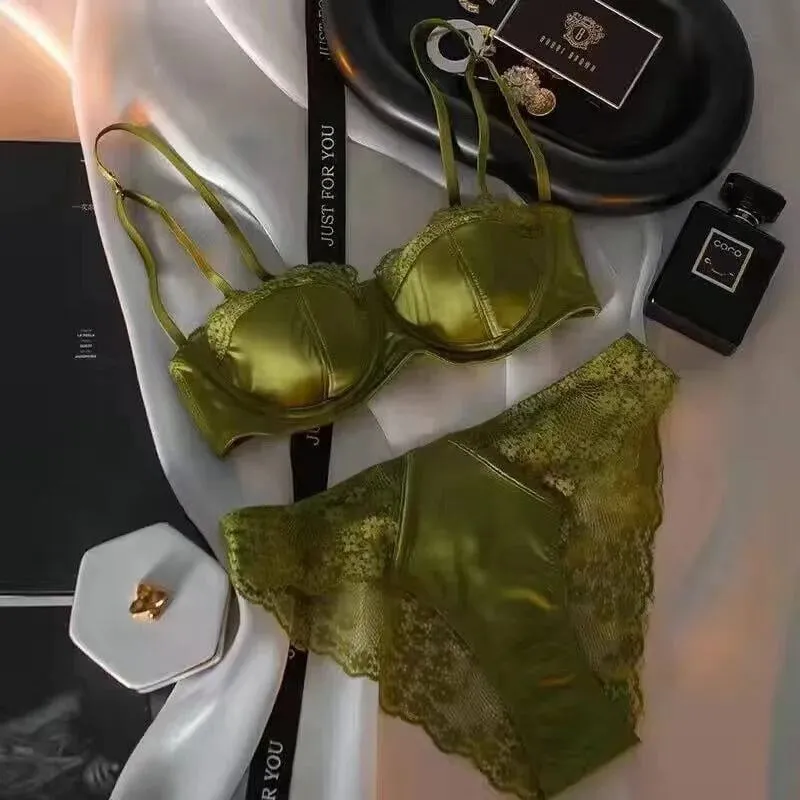 Европейский атласный комплект с половиной чашки пуш-ап BH Bügel Dünn Glatt Grün Spitze Komfortabel Sexy Dessous Für Damen 32-38 Лидер продаж YEMOMO — image 8