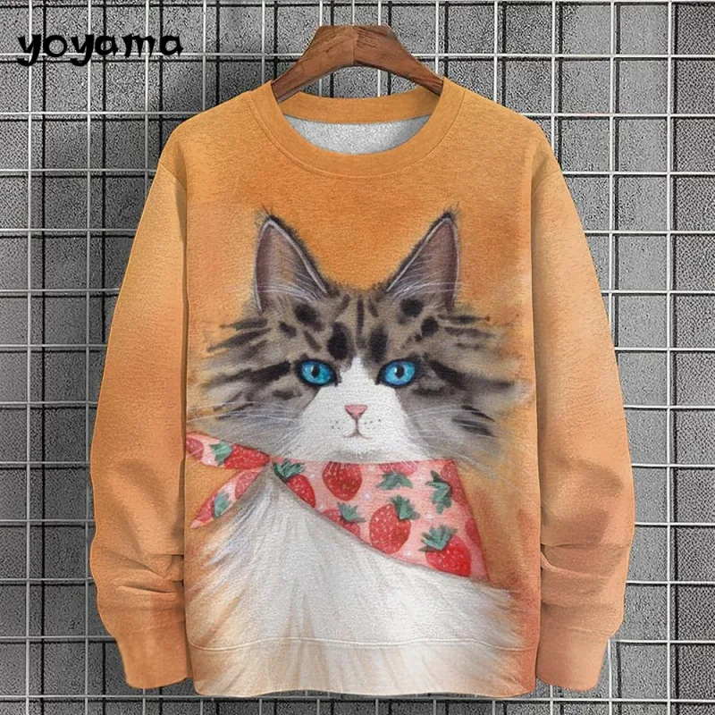 Cat Print Long Sleeve Hoodie for Men Oversized Hoodies Pullover Autumn Men Round Neck Sweatshirt Fashion Unisex Clothing Tops — image 19