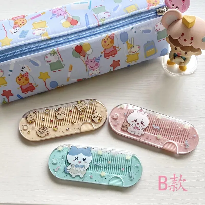 New yiji Cartoon Folding Small Comb Portable Pocket Makeup USAGI うさぎ ハチワレ Hachiware Mini Cute Comb Bangs Comb Gift — image 2