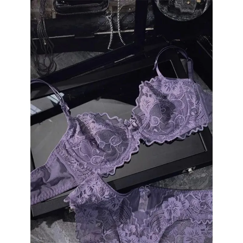 Schickes französisches, ultradünnes Spitzen-Dessous-Set für große Brüste, durchsichtiger Bügel-BH, kleiner Brustlift, elegantes, weiches, feminines Set S-XL — image 2