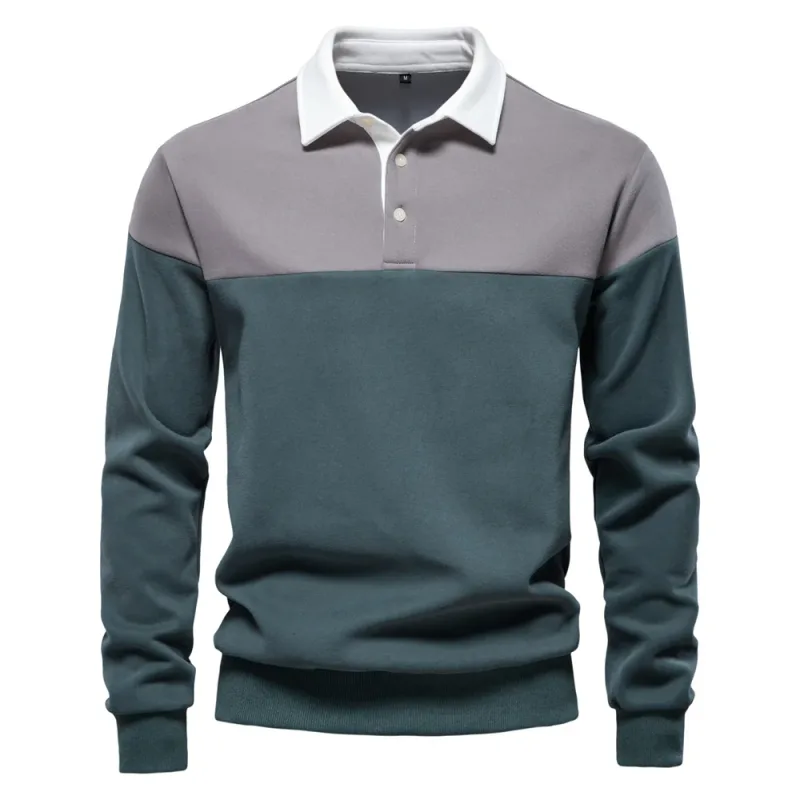 Men's Premium Cotton Sweatshirt Color Block Sweatshirt Long Sleeve Business Casual Social Sweatshirt — image 9