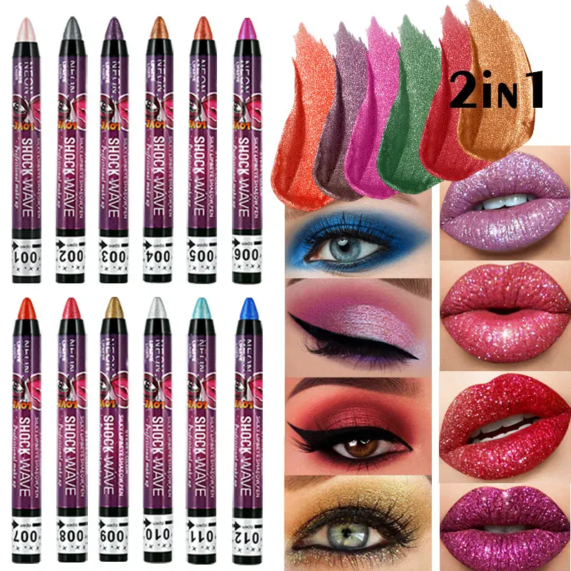 2 In 1 Eyeshadow Lipstick Stick Pencil Waterproof Glitter Matte Eye Shadow Makeup Pigment Eyeshadow Pen