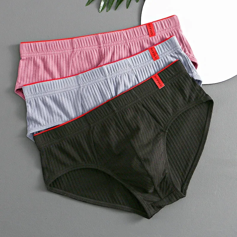 1/3PCS 남자 팬티 중반 허리 탄성 부드러운 통기성 방부제 U 볼록 스트라이프 솔리드 컬러 캐주얼 남자 속옷 속옷 남자 — image 22