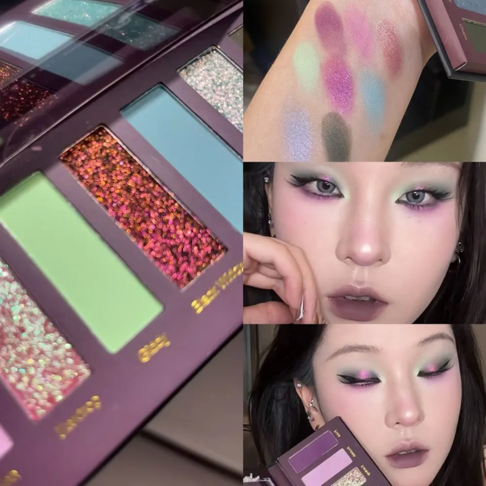8-färgs rökt grön ögonskuggspalett metallisk blå pärlemorskimrande glitter ögonskuggsplatta Diamant ljusare höjdpunkter makeup — image 5